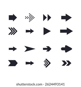 Setas definidas. Coleção de ícones de seta. Defina setas diferentes ou design da Web. Estilo de seta plana isolado no fundo branco - vetor de estoque.