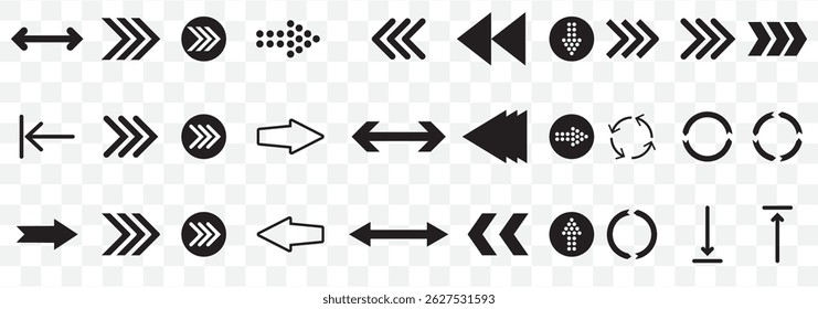 Arrows set. Arrow icon collection. Set different arrows or web design. Arrow flat style isolated on Transparent background - vector. EPS 10.