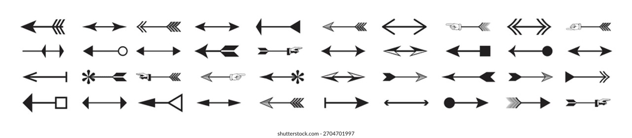 Conjunto de flechas. Colección de icono de flecha. Establezca diferentes flechas o Diseño web. Flecha de estilo plano aislado sobre fondo blanco - Vector de valores.