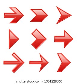 Arrows set. Arrow icons down direction up pointer sign next right left cursor black web interface navigation flat, vector red pictogram collection