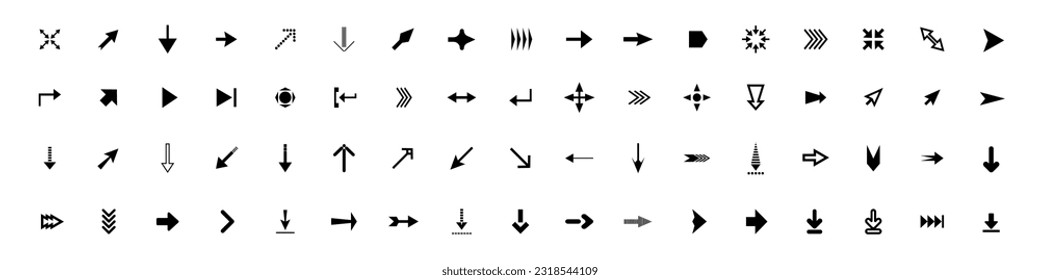 Arrows set. Arrow for the website and app. Line with Editable stroke. Cursor. Different directions. Vector