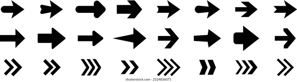 Conjunto de flechas de grandes iconos negros. Icono de flecha. Colección de Vector de flecha. Flecha. Cursor. Modernas flechas simples. Ilustración vectorial.