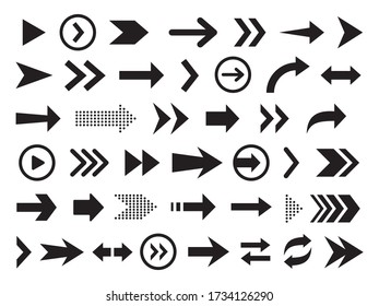 Arrows set of black flat icons, symbols, signs. Arrow icon. Collection for web design, interface design, ui, apps, software. Vector illustration eps 10
