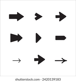 Arrows set black. Hand draw Arrows pointing to the left icon set. Vector set of trendy black arrows in flat style. Collection of simple vector arrows. Cursors icons. Vector illustration