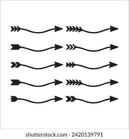 Las flechas se pusieron negras. Dibujar a mano Flechas apuntando al conjunto de iconos izquierdo. Conjunto de vectores de flechas negras de moda en estilo plano. Colección de flechas vectoriales simples. Iconos de cursores. Ilustración del vector