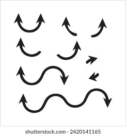 Arrows set black. Hand draw Arrows pointing to the left icon set. Vector set of trendy black arrows in flat style. Collection of simple vector arrows. Cursors icons. Vector illustration