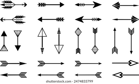 Arrows set of  black icons. Arrow icon. Arrow vector collection. Arrow. Cursor. Unique simple arrows. Vector illustration.