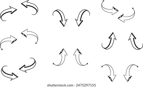 Conjunto de flechas de iconos negros. Icono de flecha. Colección de Vector de flecha. Flecha. Cursor. Flechas simples únicas. Ilustración vectorial.