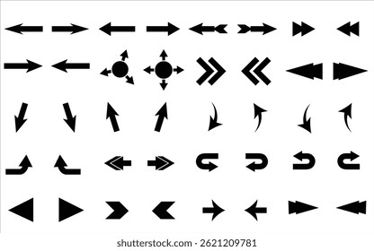Arrows set black icons. Arrow icon. Arrow vector collection. Simple arrow big set. Arrow of different shapes, linear symbols collection.