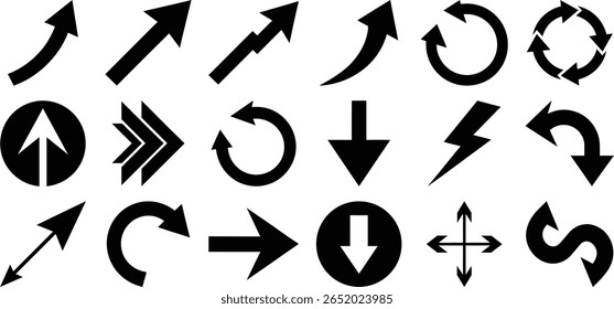 Pfeile setzen schwarze Symbole. Pfeilsymbol. Pfeilvektorsammlung. Sammlung verschiedene Pfeile Zeichen.
