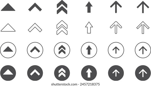 Arrows set black icons. Cursor vector illustration collection. Modern simple arrow in circle, stroke and black fill Icon set of 