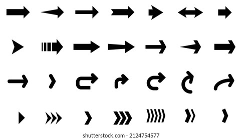 Arrows set of  black icons, vector collection Arrows, Cursor. Modern simple arrows  isolated on white