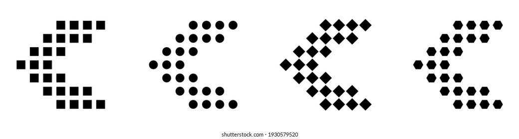 Las flechas negras apuntan al conjunto de iconos izquierdo. Conjunto de vectores de flechas negras de moda en estilo plano. Colección de flechas vectoriales simples. Iconos de cursores. Ilustración vectorial.
