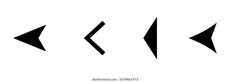 Conjunto de flechas negras. flechas que apuntan al conjunto de iconos izquierdo. conjunto de Vectores de flechas negras de moda en estilo plano. colección de flechas de Vector simples. iconos de cursores. Ilustración vectorial. eps 10.