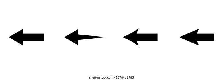 Arrows set black. arrows pointing to the left icon set. vector set of trendy black arrows in flat style. collection of simple vector arrows. cursors icons. vector illustration. eps 10.