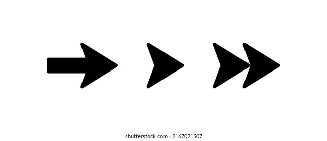 Arrows set black. Arrows pointing to the right icon set. Vector set of trendy black arrows in flat style. Collection of simple vector arrows. Cursors icons. Vector illustration.