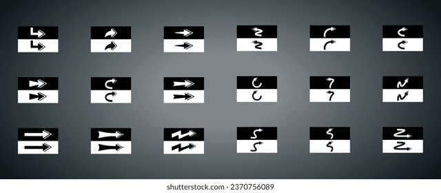 Arrows set black and white, vector illustration of trendy black arrows in flat style, Collection of simple and wavy arrows