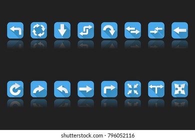 Arrows. Set of blue icons on black background. Vector 3d illustration