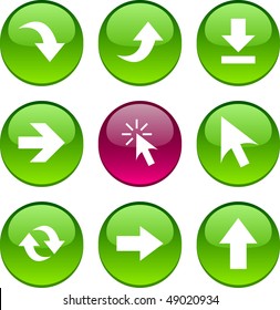 Juego de flechas de iconos glososos de círculo.