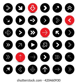 Arrows Set. Circle Vector Arrows. Application Icons Collection with Different Arrow Signs. Black and Red Arrows.
