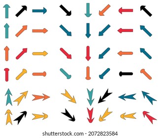 arrows set collection hand drawn on white isolated background