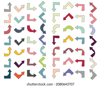 Arrows set collection hand drawn on white isolated background 