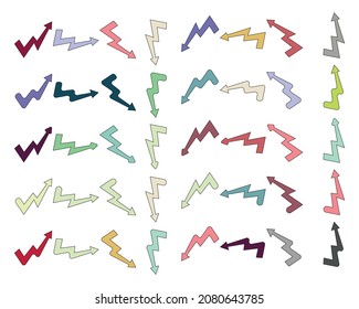 Arrows set collection hand drawn on white isolated background 