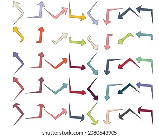 Arrows set collection hand drawn on white isolated background 