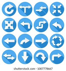 Arrows set. Collection of round blue icons with arrow symbols. Vector illustration isolated on white background