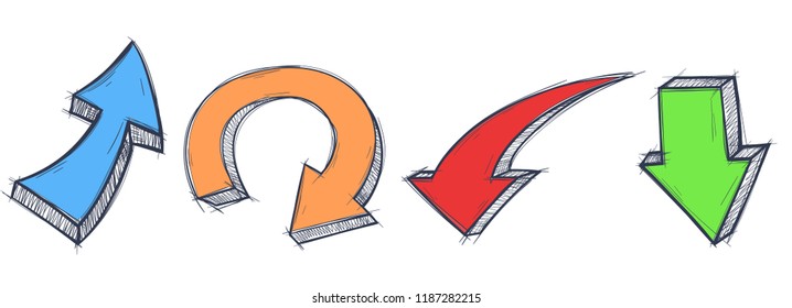 Arrows set. Colored hand drawn sketch. Vector illustration isolated on white background