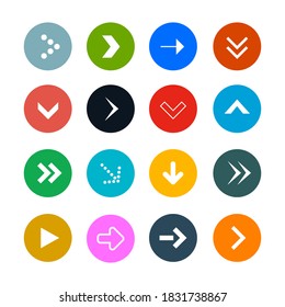 Arrows Set in Colorful Circles Isolated on White Background - Vector