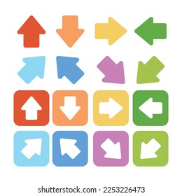 Arrows set in colorful vector illustration, including right, left, up, and down arrow icons.