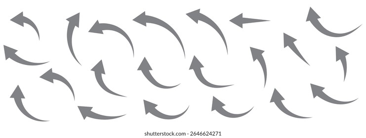setas definidas. Setas curvas. Sinal de seta. Ícones de estilo plano.