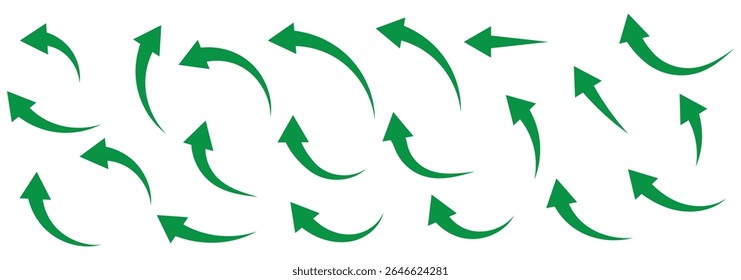 setas definidas. Setas curvas. Sinal de seta. Ícones de estilo plano.