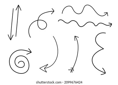Arrows set. Doodle collection of hand drawn arrows. Vector illustration.