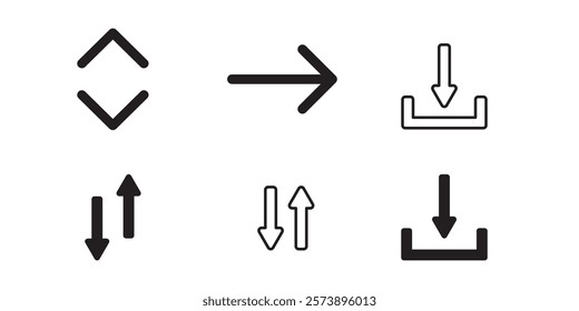 arrows set download vector sign icon for creating button, bar and web app icons, download now symbol, vector arrow down document file symbol icon set