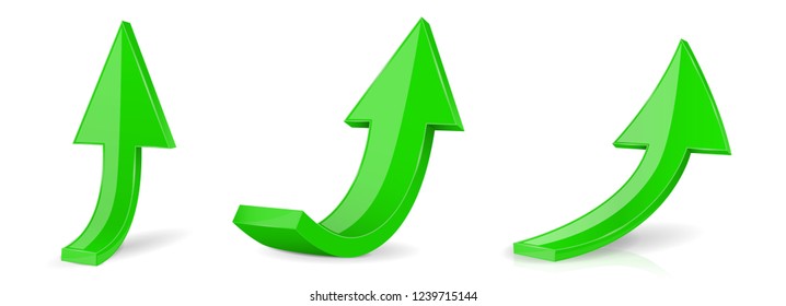 Arrows set. Green moving up 3d icons. Vector illustration isolated on white background