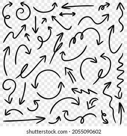 Arrows set hand drawn black isolated vector illustration
