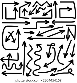 arrows set hand drawn brush vector