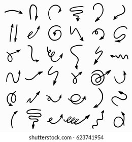 Arrows set. Hand drawn cartoon doodle vector illustration.