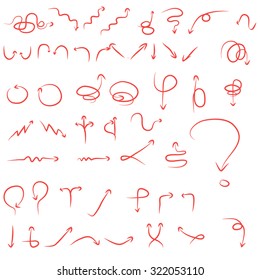 arrows set, hand drawn arrows collection, sketched style. White Background - Vector illustration Graphic Design Editable For Your Design. Logo Arrows: left, right, swirl, down, up, turn.