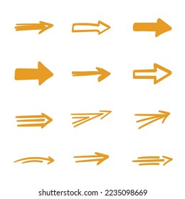 Arrows set. Hand drawn direction indicator elements. Simple doodle pointers for interface design, cursors right.Isolated.Vector illustration