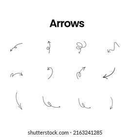 Filas marcadas. Elementos de doodle dibujados a mano. Indicadores de dirección, punteros, elementos de iconos simples. Estilo de esbozo a mano alzada. Aislado. Ilustración del vector