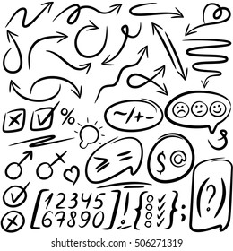 Arrows set, hand drawn arrows set, sketched style