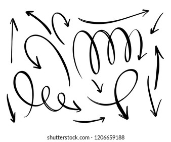 Arrows set hand drawn vector isolated on white background.