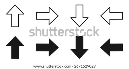 Arrows set icon. Arrow collection. Left right up down arrow button black vector design. Vector illustration .