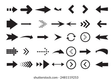 Arrows set icon. Arrow vector collection in black color, white background. Vector illustration. Modern and simple arrows.