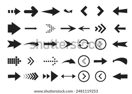 Arrows set icon. Arrow vector collection in black color, white background. Vector illustration. Modern and simple arrows.