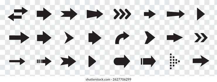 Arrows set icon in black color. Arrow vector collection . Vector illustration. Modern and simple arrows. Isolated background.