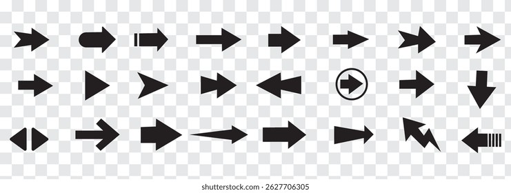 Arrows set icon in black color. Arrow vector collection . Vector illustration. Modern and simple arrows. Isolated background.